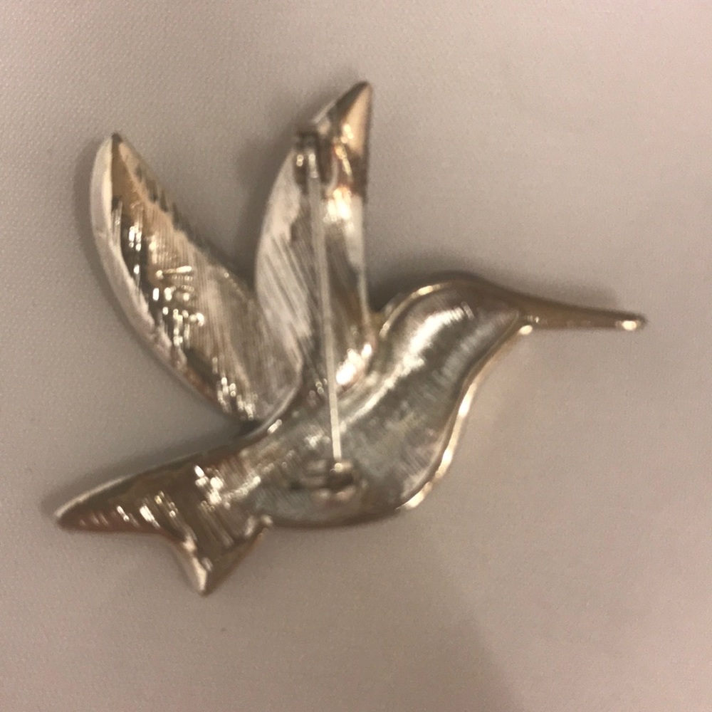 Enamel and Rhinestone Hummingbird Brooch - Picture 3 of 3